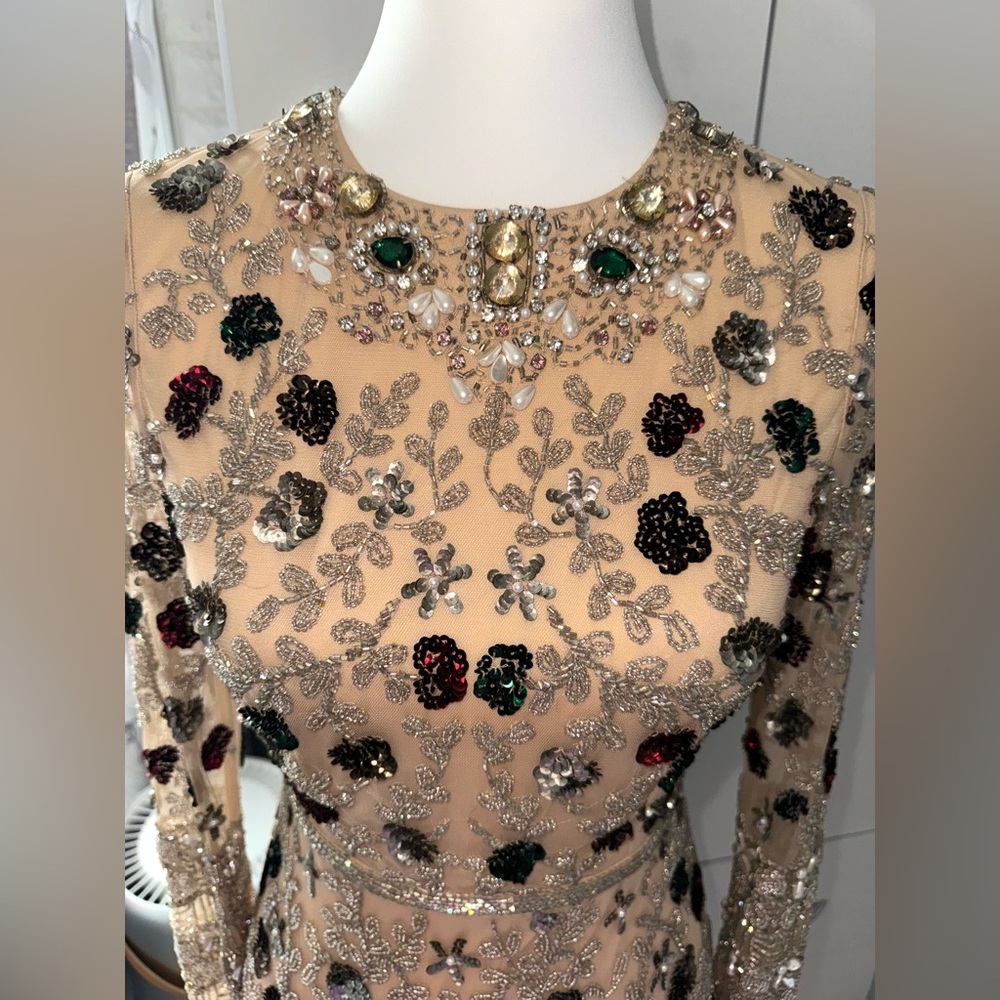 NWT $998 MAC DUGGAL 2025 LONG SEQUINED FLORAL MAXI GOWN DRESS 9170 SIZE 4 NUDE - Picture 2 of 6